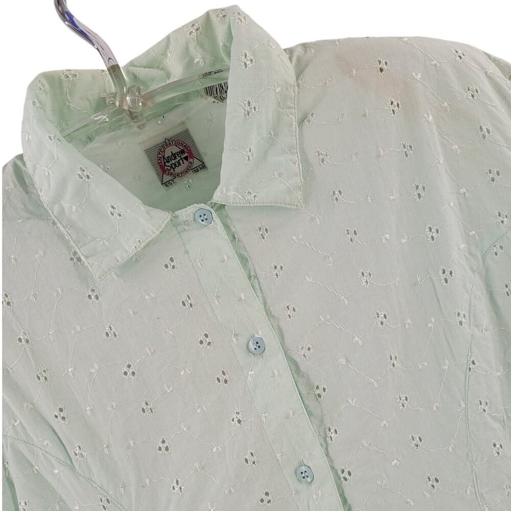 Andrew Sport‎ Mint Eyelet Peplum Blouse Vintage Soft Girl Coquette